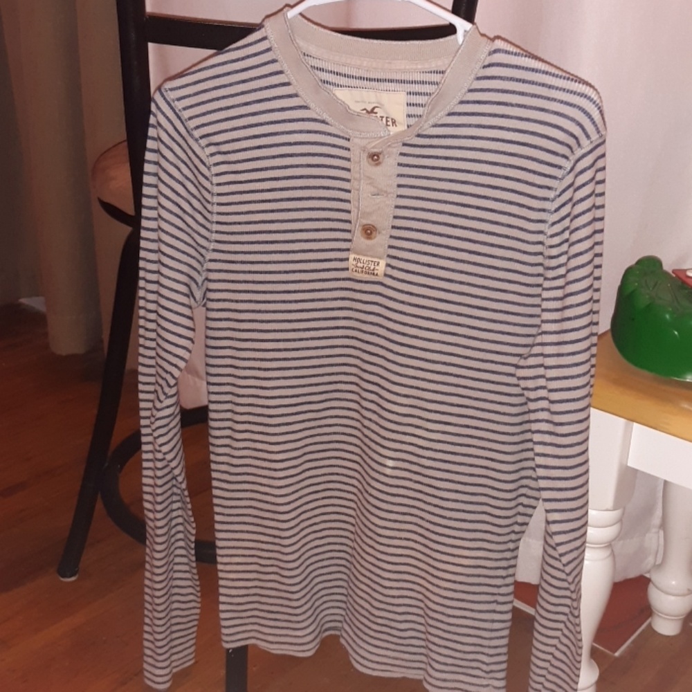 Long sleeve grey and blue striped Hollister shirt